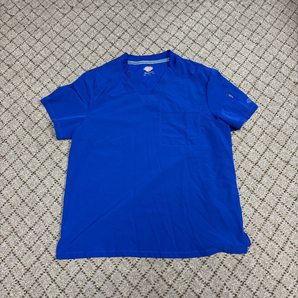 Dickies Women's XL Scrub Top Royal Blue Pockets Utility Loop NWOT